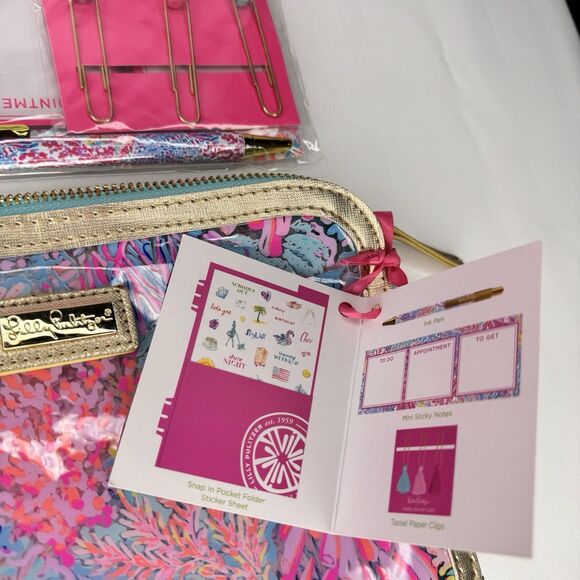 Lilly Pulitzer Agenda Bonus Pack Stickers Pen Tassel Paper Clips Snap Folder - Picture 4 of 9